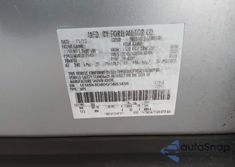 2016 Ford Explorer Xlt from USA, damaged, VIN 1FM5K8D80GGB53456